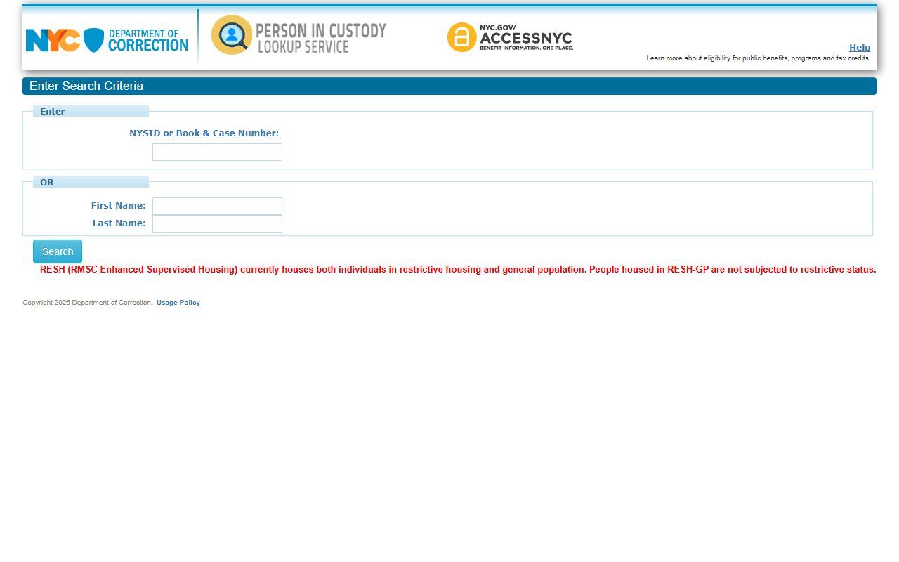 NYC DOC inmate lookup tool for Queens County booking releases