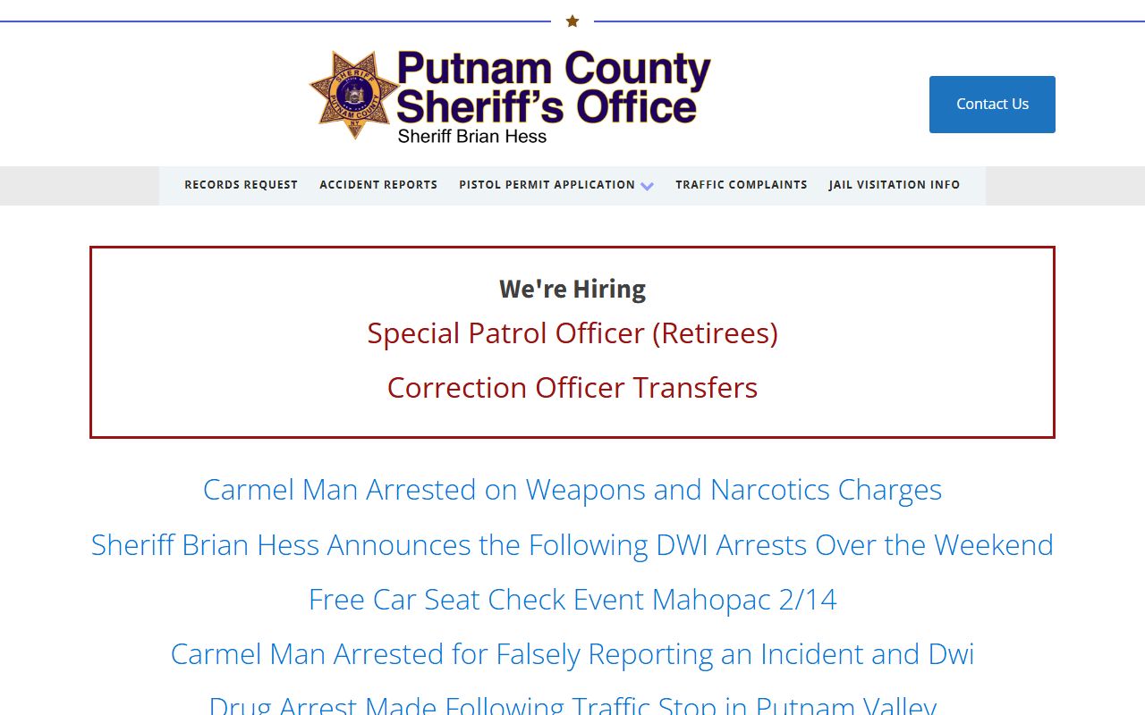 Putnam County Sheriff website for booking releases