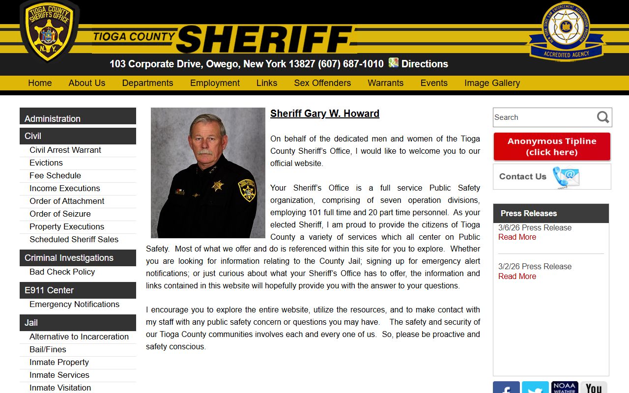 Tioga County booking releases Sheriff's Office website