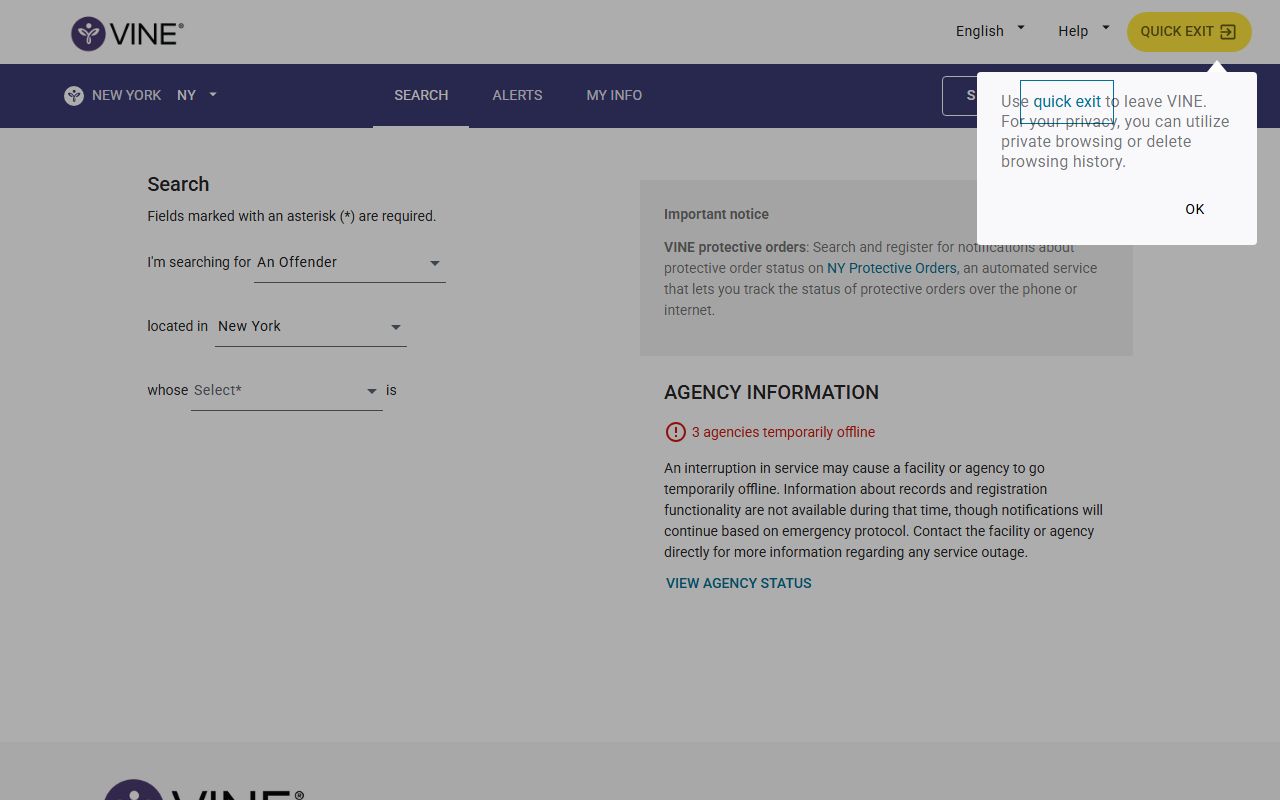 VINE Link New York booking release notifications